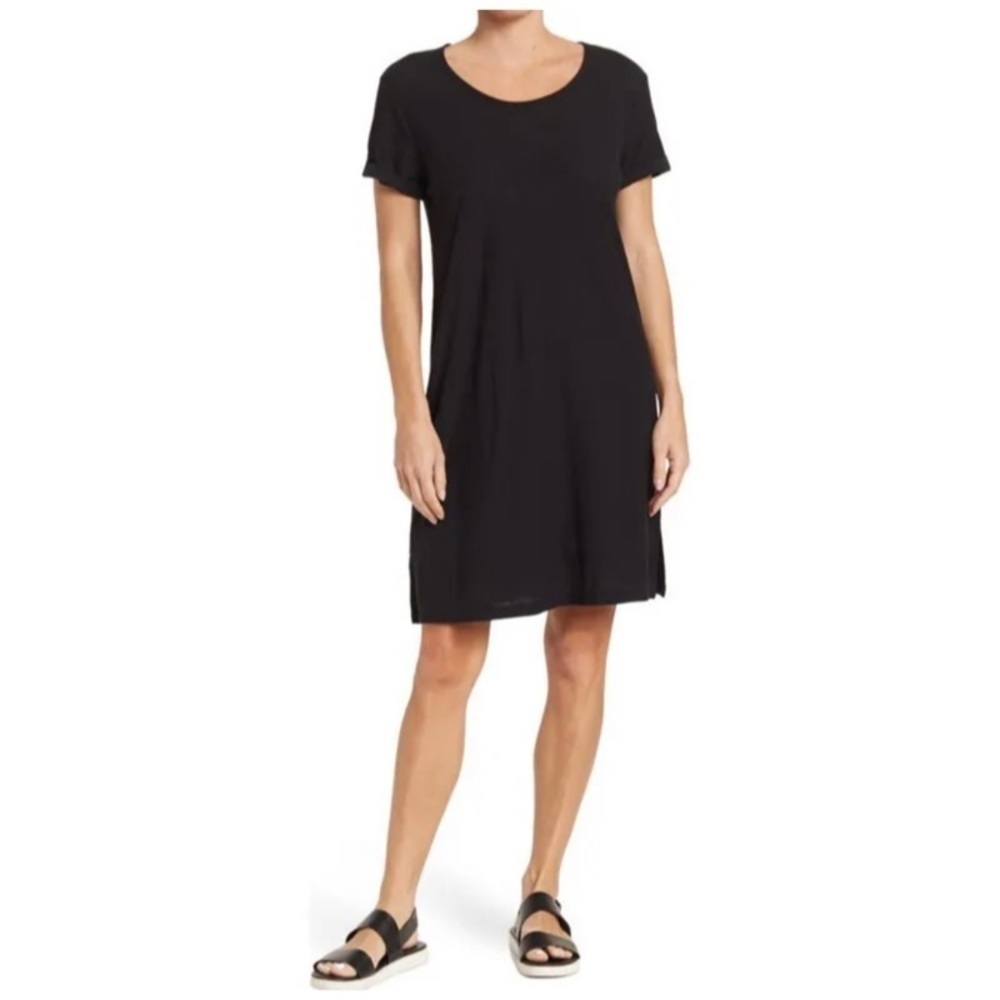 NEW STANDARD JAMES PERSE Rolled Sleeve T-Shirt Dress in Black